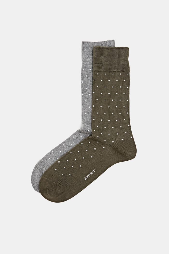 Lot de 2 paires de chaussettes ornées d’un motif à pois, coton biologique, GREY/GREEN, detail image number 0