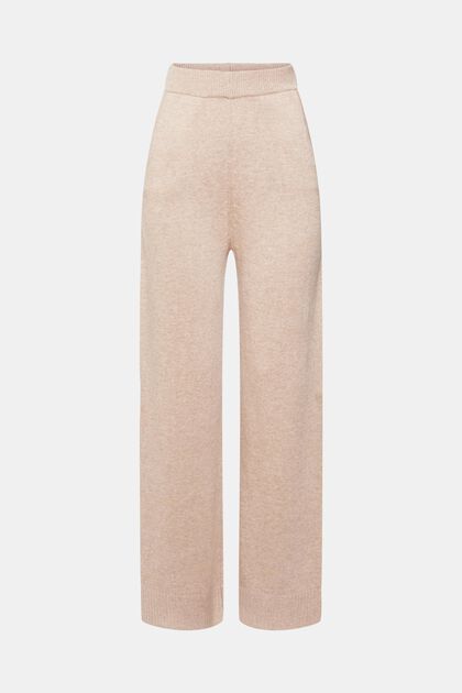 Pantalon taille haute en maille de laine mélangée, LIGHT TAUPE, overview