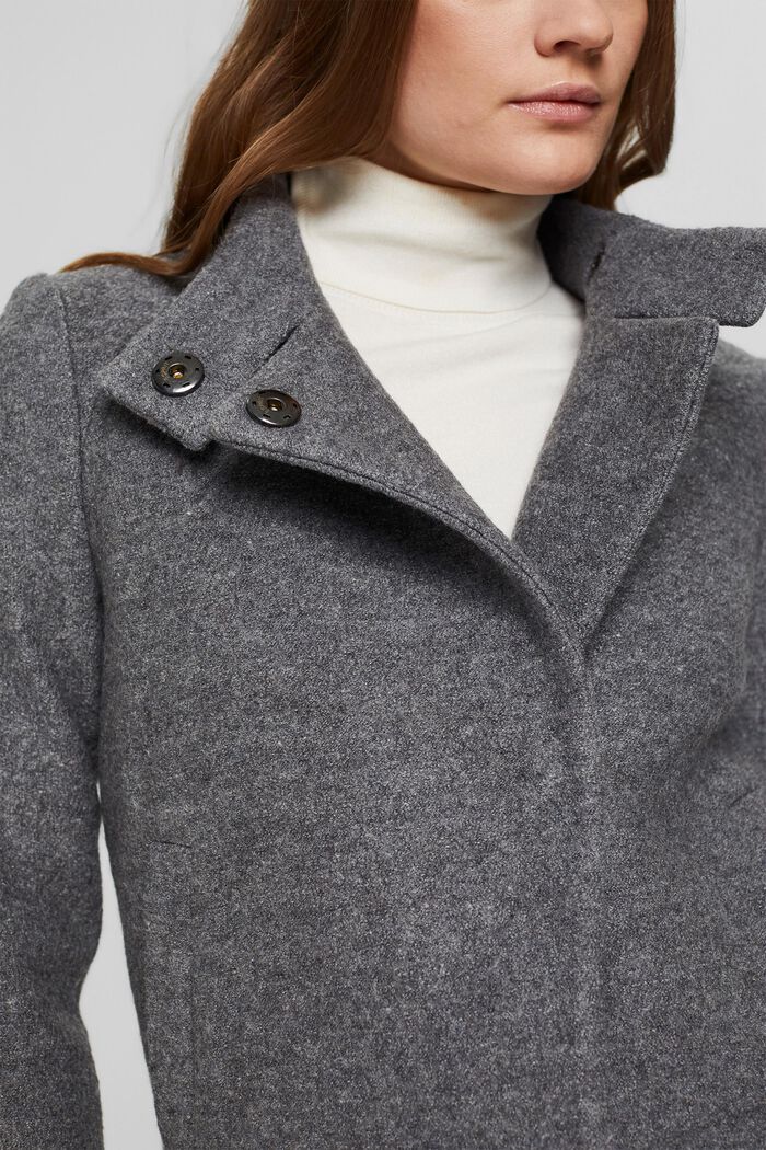 En laine mélangée : la veste en maille bouclette à col droit, GUNMETAL, detail image number 2