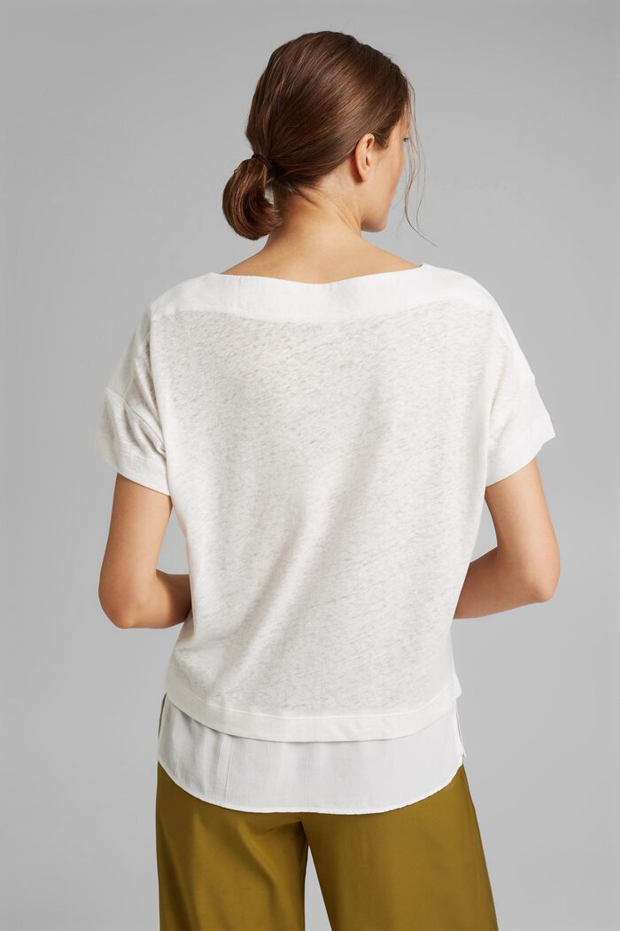 À teneur en lin : t-shirt au look superposé, OFF WHITE, detail image number 3