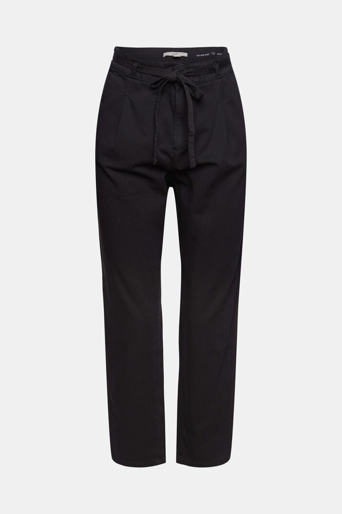 Pantalon à pinces ceinturé, coton Pima, BLACK, detail image number 2
