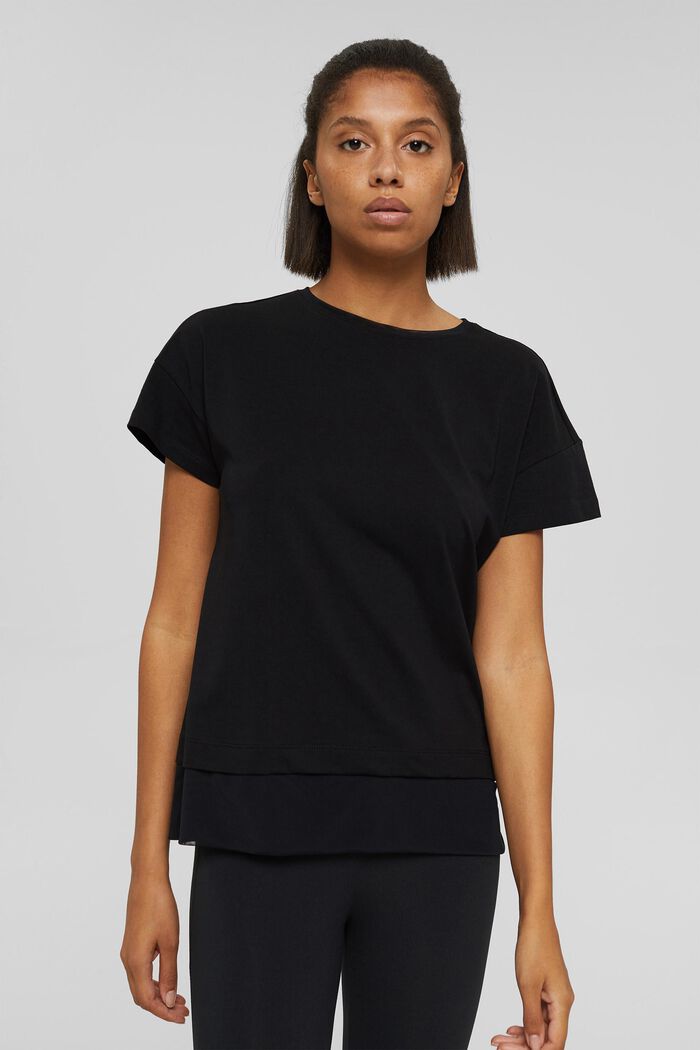 T-shirt orné de mesh de coupe carrée, coton biologique, BLACK, detail image number 6
