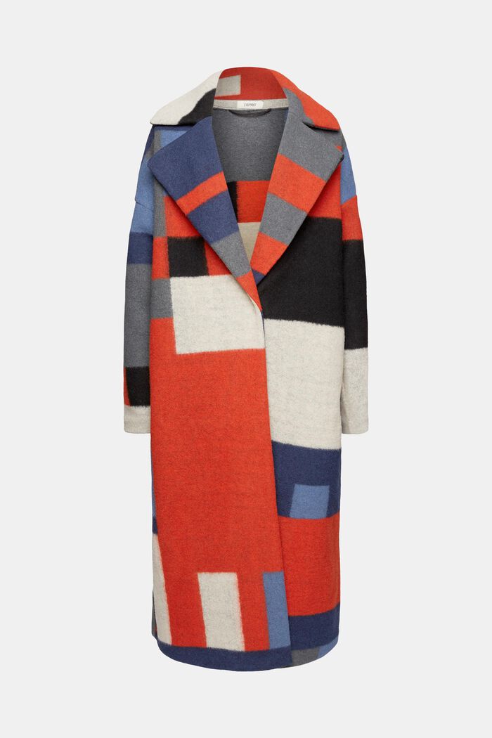 Manteau en laine mélangée animé d’un motif colour blocking, RED, detail image number 5