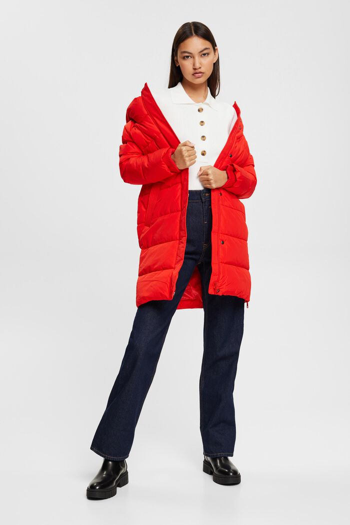 Manteau matelassé à détails en maille côtelée, RED, detail image number 1