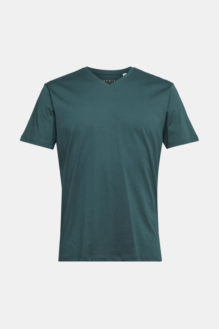 T-shirt à encolure en V en coton durable, TEAL BLUE, detail image number 5
