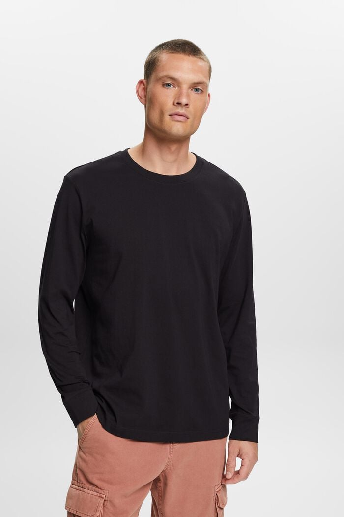 T-shirt à manches longues en jersey, 100 % coton, BLACK, detail image number 0
