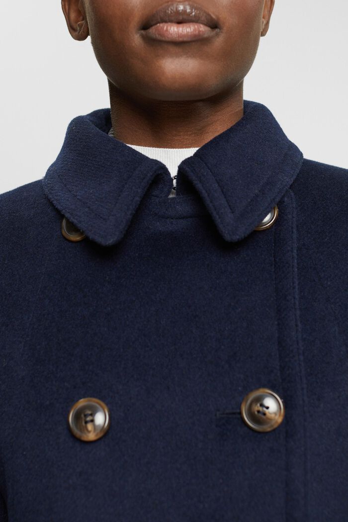 Manteau en laine mélangée à boutonnage croisé, NAVY, detail image number 2
