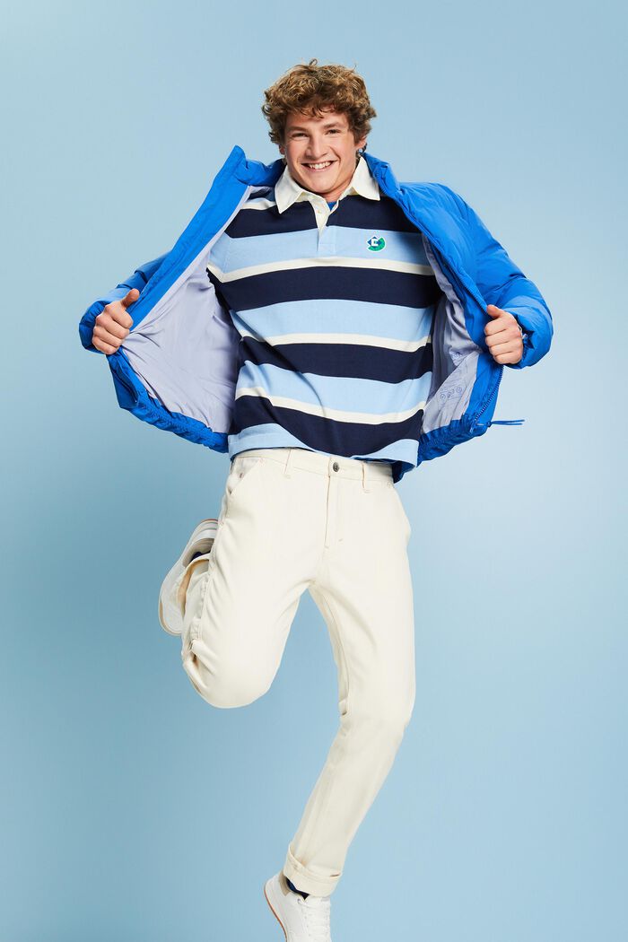 Polo en coton à rayures et logo, BRIGHT BLUE, detail image number 1