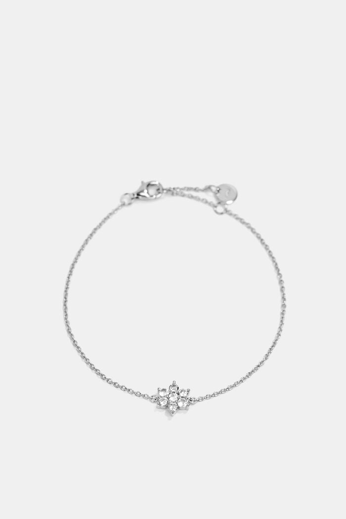 Bracelet orné d’une fleur pavée de pierres de zircon, argent sterling