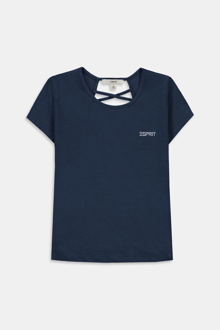 À teneur en lin : le t-shirt à découpes et logo, PETROL BLUE, overview