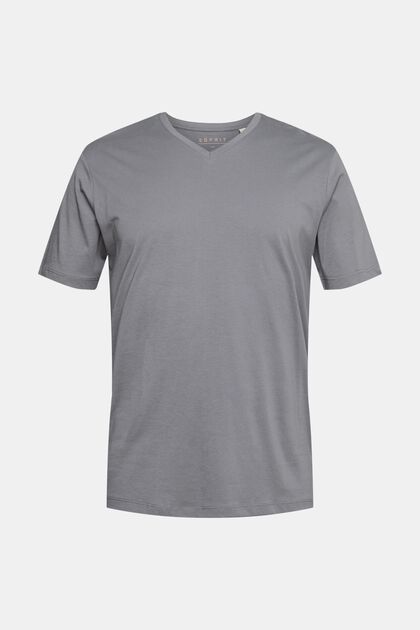 T-shirt à encolure en V en coton durable, DARK GREY, overview