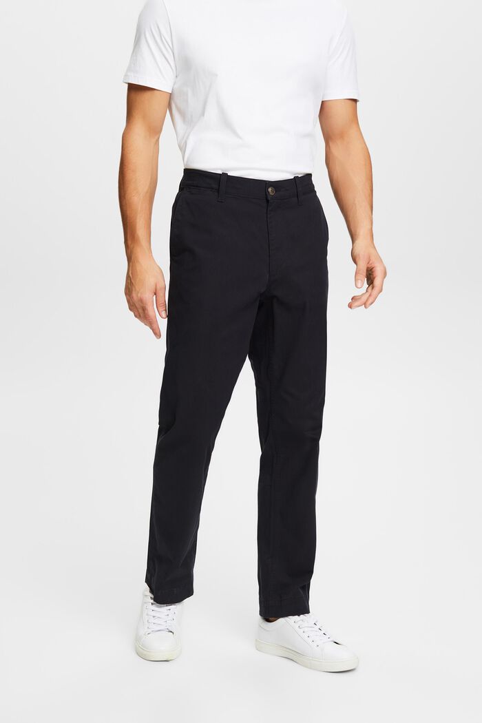 Pantalon chino droit en twill de coton, BLACK, detail image number 0