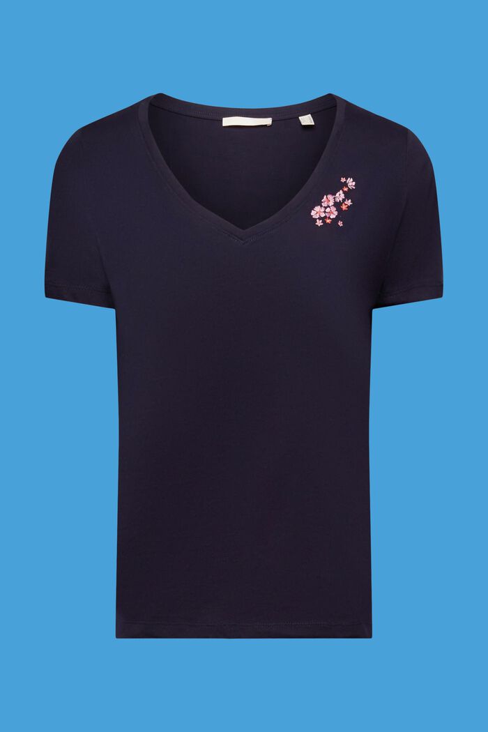 T-shirt à encolure en V orné d’une broderie florale, NAVY, detail image number 5