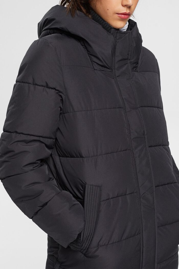 Manteau matelassé à détails en maille côtelée, BLACK, detail image number 2