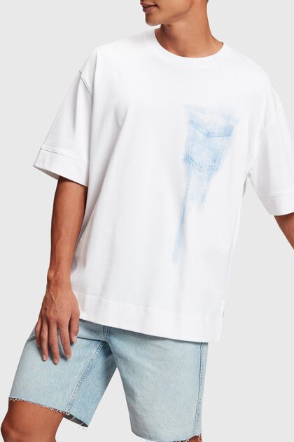 T-shirt à imprimé indigo placé Denim Not Denim, WHITE, overview
