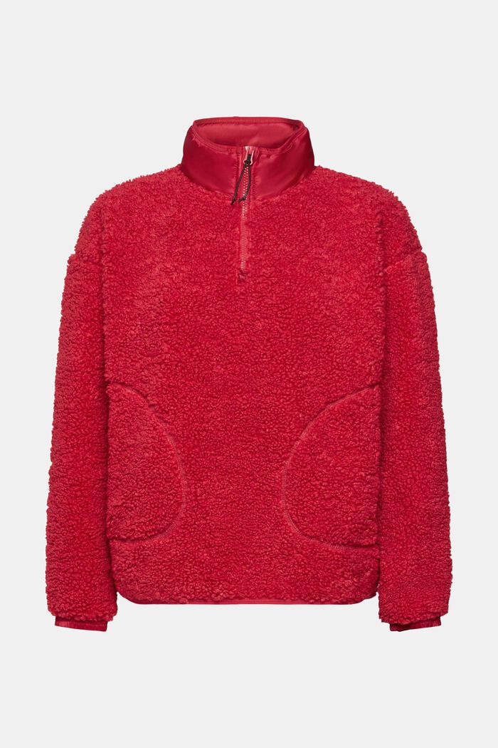Sweat-shirt à demi-zip en polaire peluche, CHERRY RED, detail image number 5