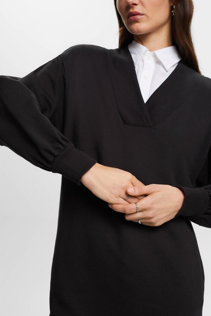 Mini-robe molletonnée à encolure en V, BLACK, detail image number 2