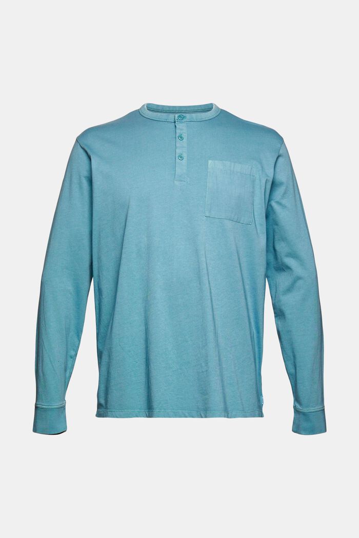 T-shirt en jersey à manches longues et boutons, 100 % coton, TURQUOISE, detail image number 7