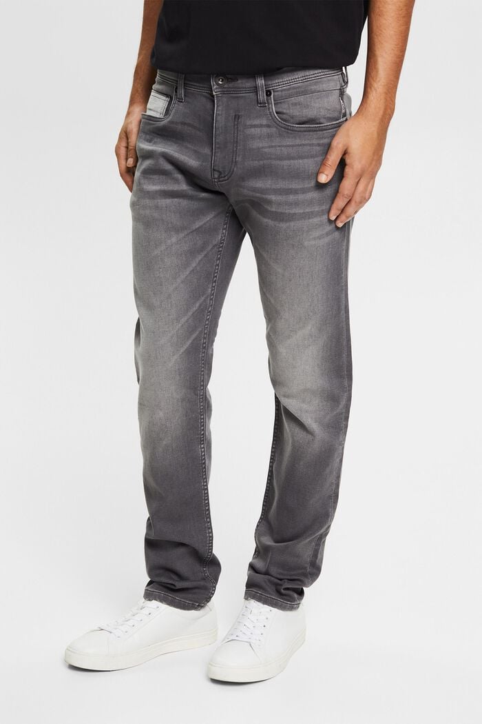 Pantalon de jogging d’aspect jean, en coton mélangé, GREY MEDIUM WASHED, detail image number 0