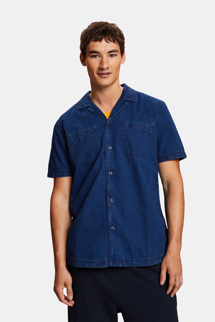 Chemise à manches courtes en jean, 100 % coton, BLUE DARK WASHED, detail image number 0