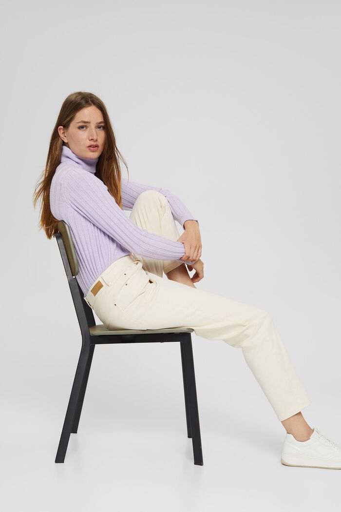 Pantalon de coupe Mom en coton biologique, OFF WHITE, detail image number 6