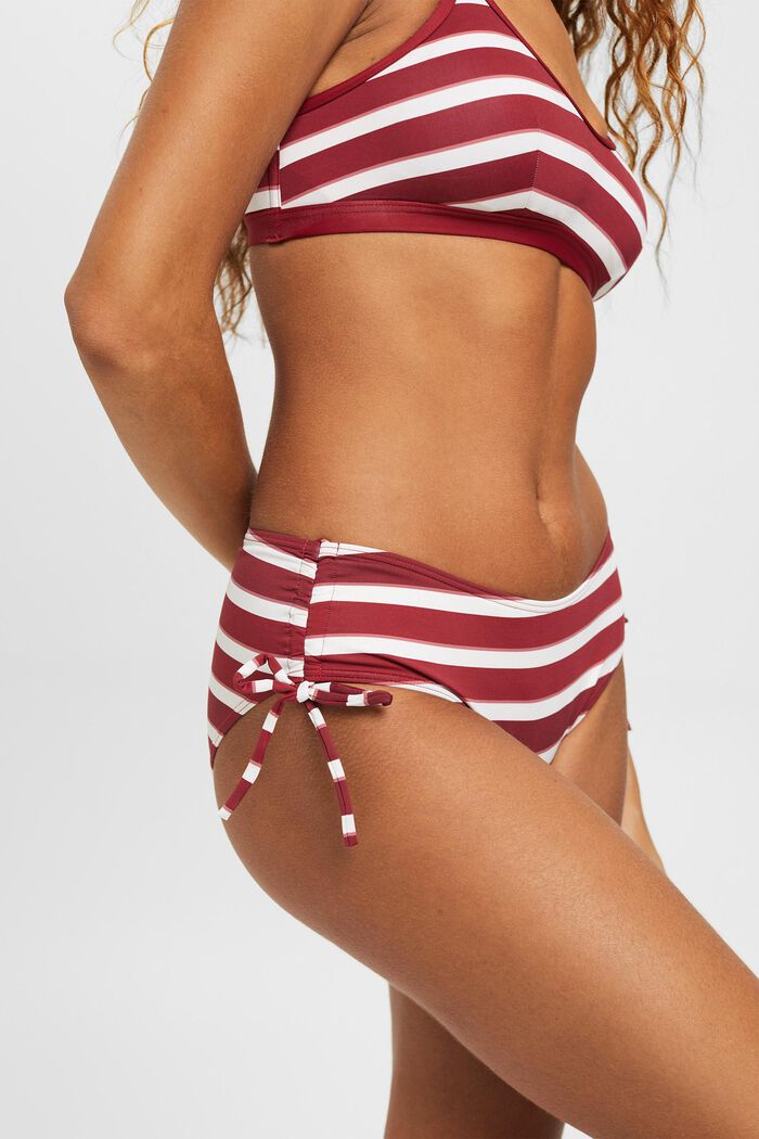 Bas de bikini rayé à taille mi-haute, DARK RED, detail image number 1
