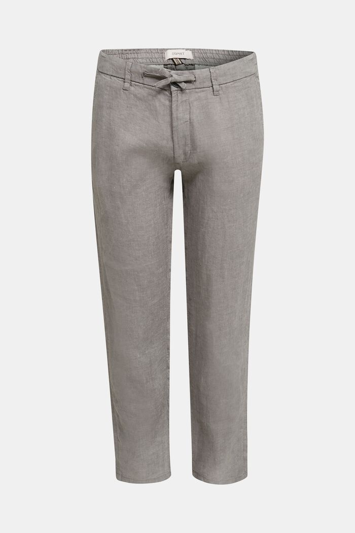 100 % lin : le pantalon à cordon de serrage à la taille, GREY, detail image number 0