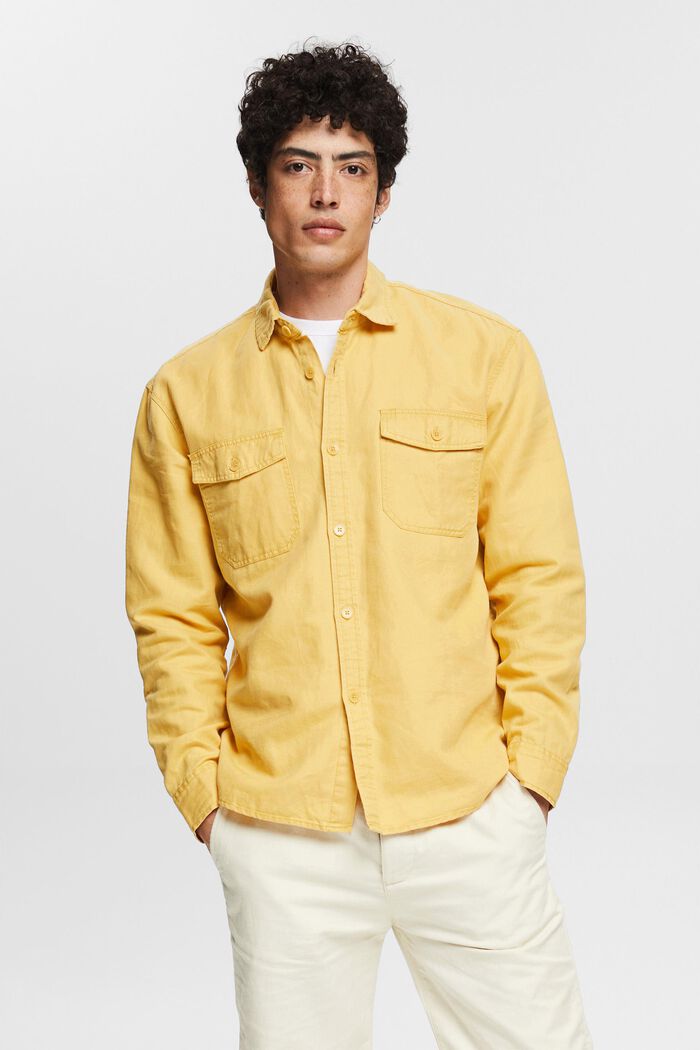 En lin mélangé : chemise oversize, YELLOW, detail image number 0