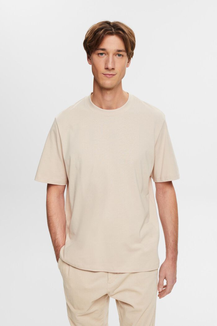 T-shirt à encolure ronde en coton, LIGHT TAUPE, detail image number 0