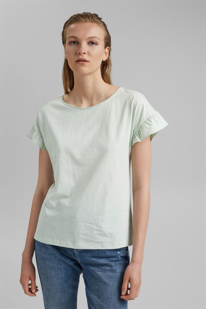 T-shirt à volants, coton biologique, PASTEL GREEN, detail image number 0