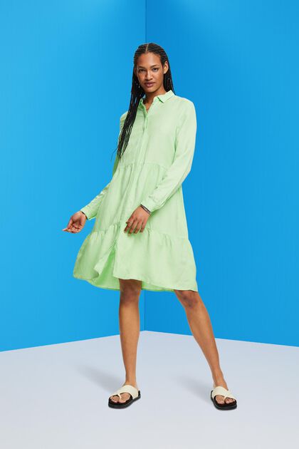 Mini robe-chemise en lin mélangé