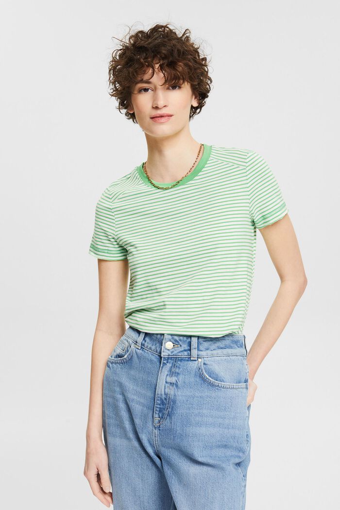 T-shirt rayé en coton, GREEN, detail image number 0