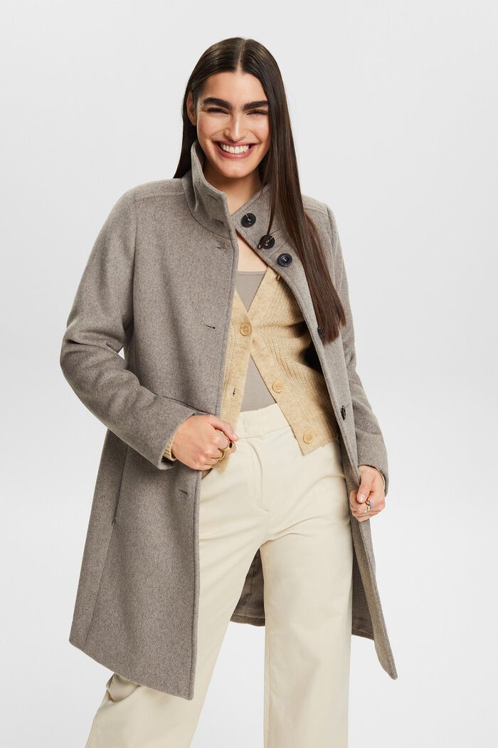 Manteau en laine brossée, TAUPE, detail image number 0