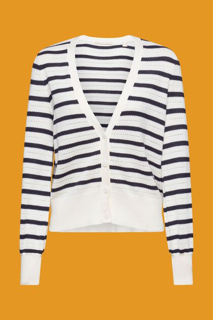 Cardigan rayé en maille pointelle, OFF WHITE, overview