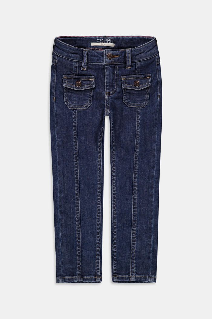 Jean à poches plaquées et taille ajustable, BLUE DARK WASHED, detail image number 0