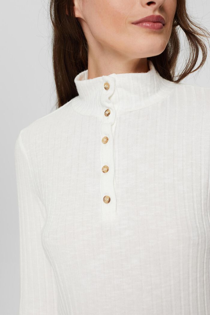 T-shirt côtelé à col droit et patte de boutonnage, OFF WHITE, detail image number 2