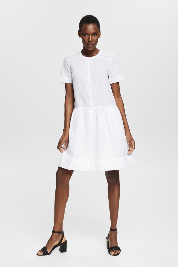 En lin mélangé : la robe à patte de boutonnage, WHITE, detail image number 1
