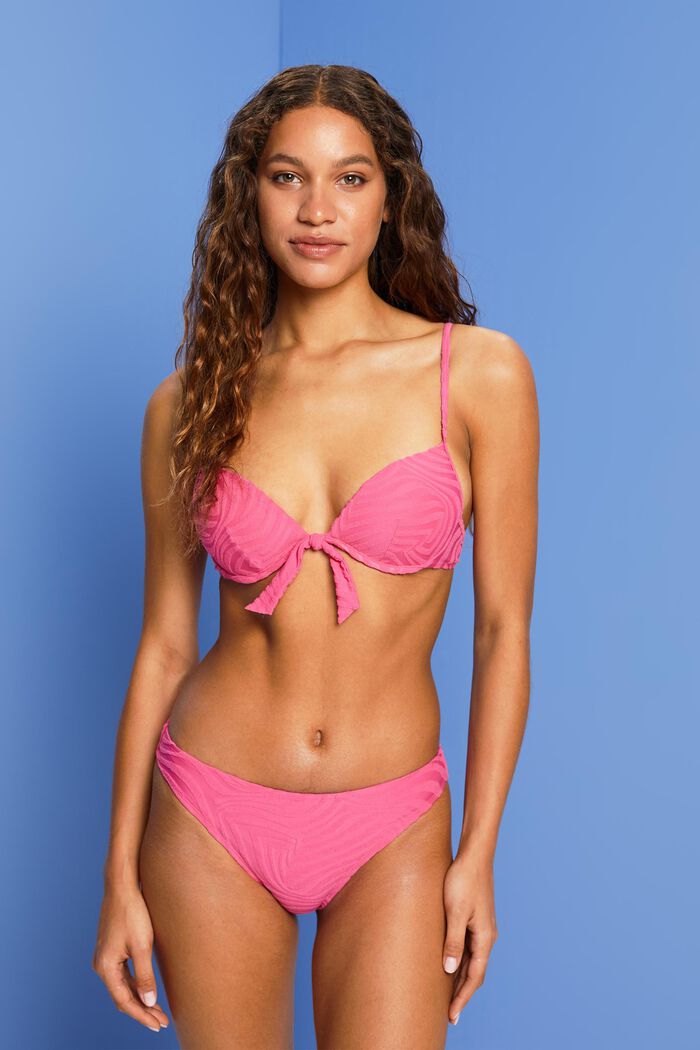 En matière recyclée : le bas de bikini jacquard, PINK FUCHSIA, detail image number 0