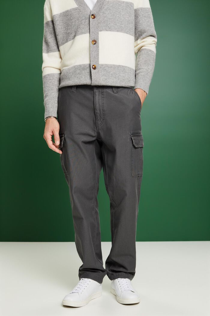Pantalon cargo en coton, DARK GREY, detail image number 0