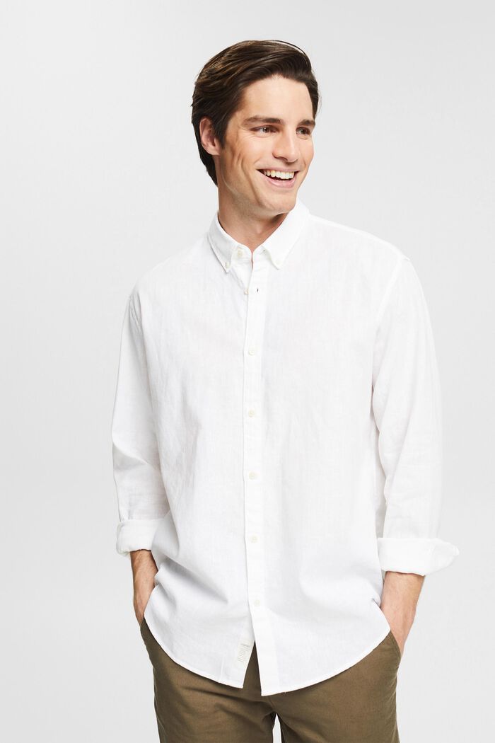 En lin mélangé : la chemise à la finition chinée, WHITE, detail image number 0