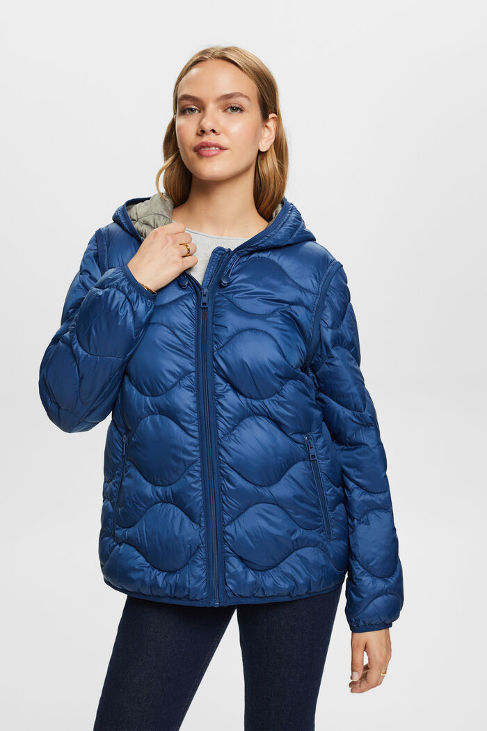 Recyclée : la veste transformable matelassée à capuche, GREY BLUE, detail image number 0