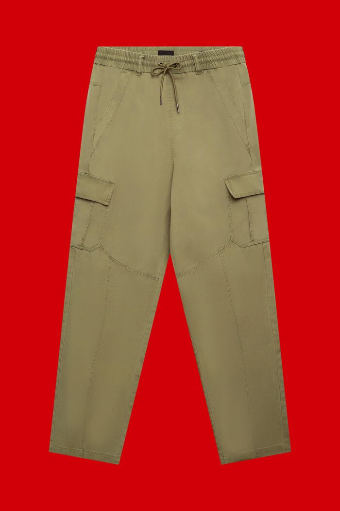 Pantalon cargo de coupe fuselée façon jogging en coton, OLIVE, detail image number 6