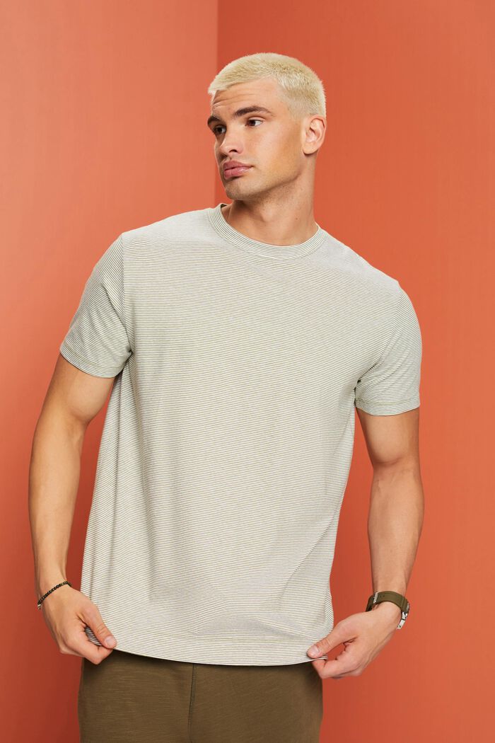 T-shirt en jersey rayé, mélange de coton et de lin, LEAF GREEN, detail image number 0