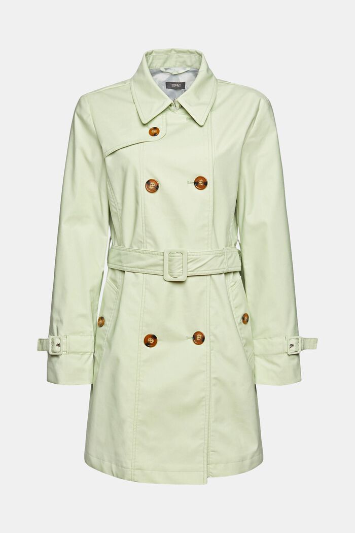 Trench-coat court à ceinture, coton biologique mélangé, PASTEL GREEN, detail image number 6