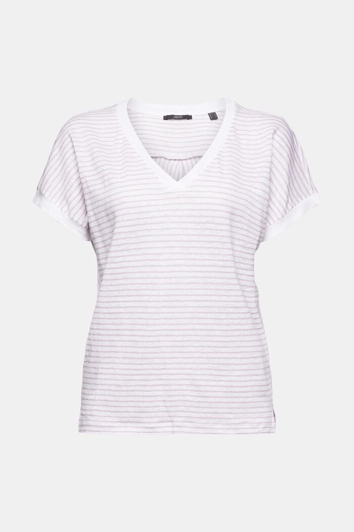 T-shirt rayé, 100 % lin, WHITE, overview