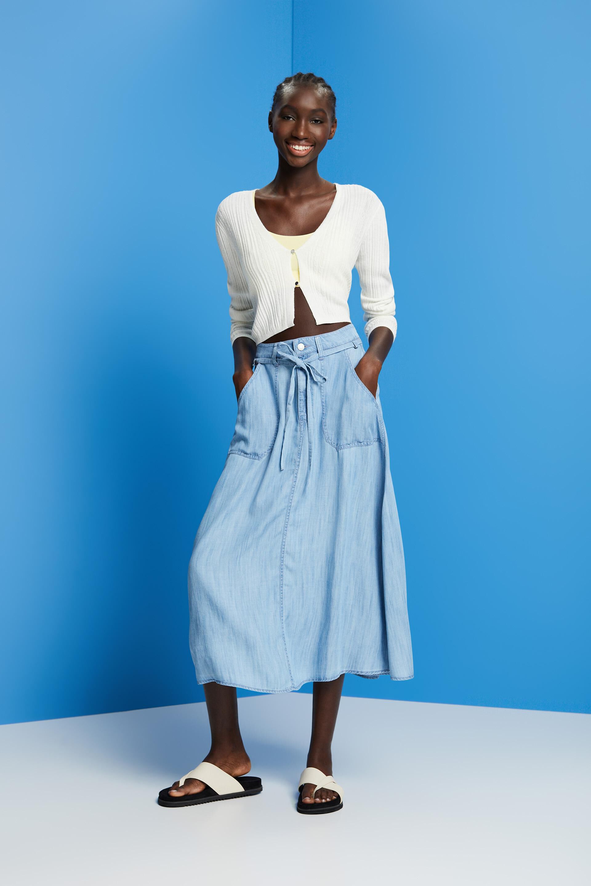 ESPRIT – En TENCEL™ : la jupe longueur midi d´aspect denim sur notre  boutique en ligne