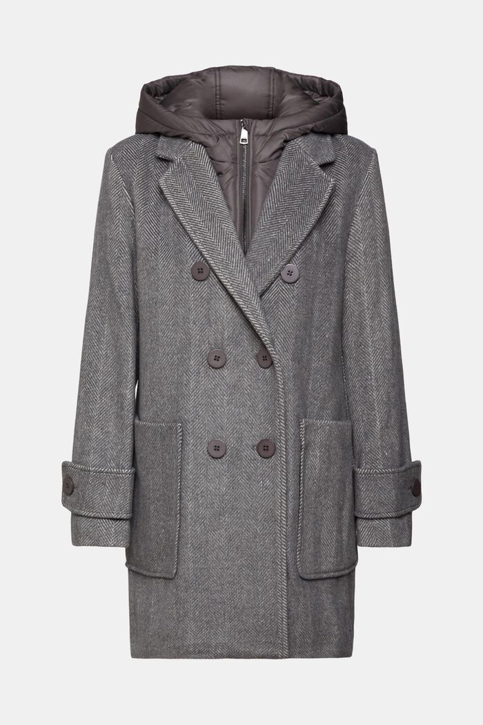 Manteau en laine mélangée à capuche amovible, GUNMETAL, detail image number 2