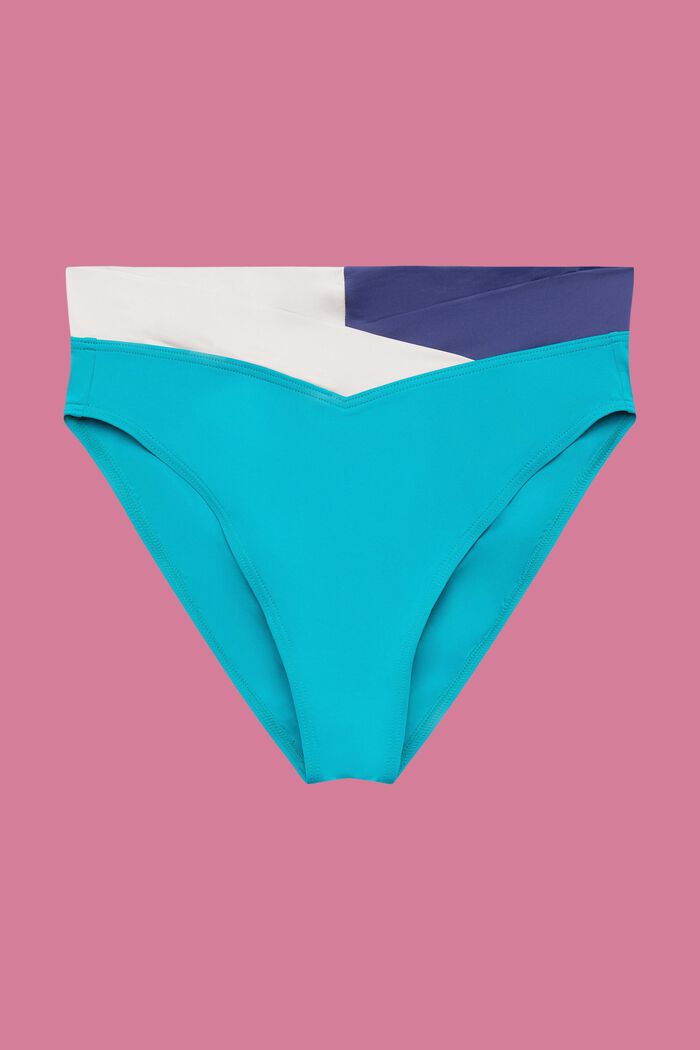 Bas de bikini taille mi-haute au design colour blocking, TEAL GREEN, detail image number 4