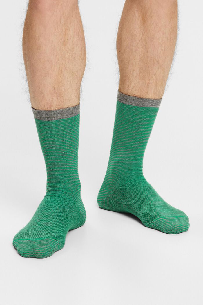 Lot de 2 paires de chaussettes en grosse maille rayées, GREEN / GREY, detail image number 1
