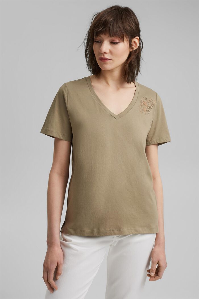 T-shirt à imprimé métallisé, coton biologique, LIGHT KHAKI, detail image number 0